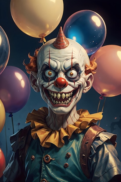 horror griezelige clown met lange scherpe tanden