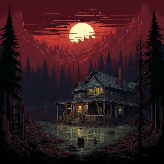 A horror Hose pixel art on a wallpaper