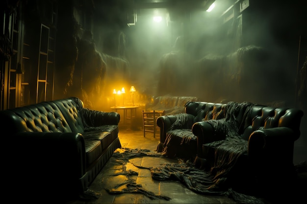 Photo horror interior design living room generative ai