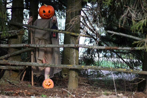 Horror pumpkin with a scythe