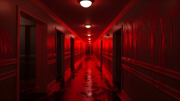 horror scary red corridor in the dark background horror scenery fear concept