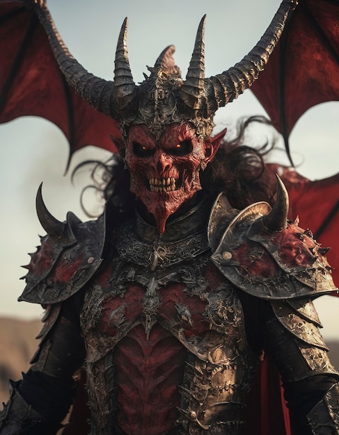 Horror-thema film nog steeds een afschuwelijke roodharige mannelijke demon koning full body portret