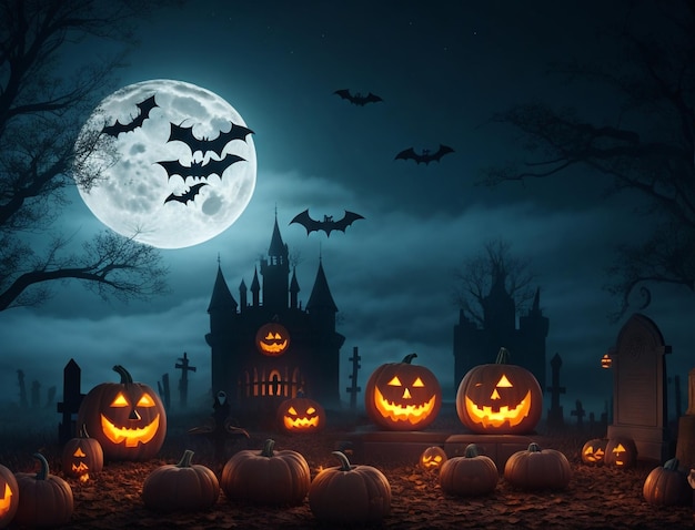 Horrorhuis met volle maan Spookhuis Halloween-scèneachtergrond