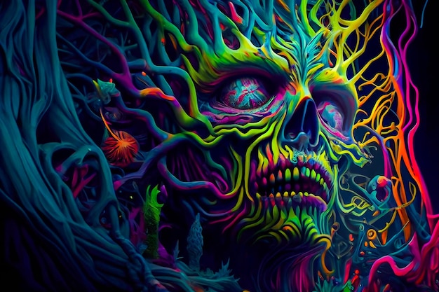Horrorposter Mystiek hoofd psychedelisch monster Generatieve AIxA