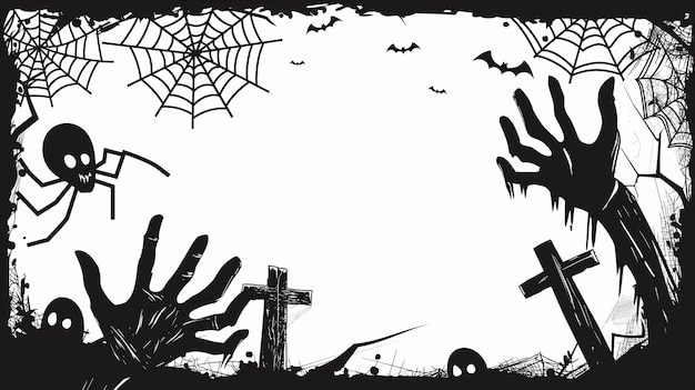 ホラーテーマのハロウィーンフレーム スパイダーウェブ
