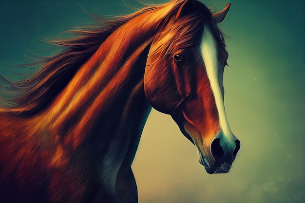 馬の動物 馬の肖像 デジタル アート スタイルのイラスト絵画