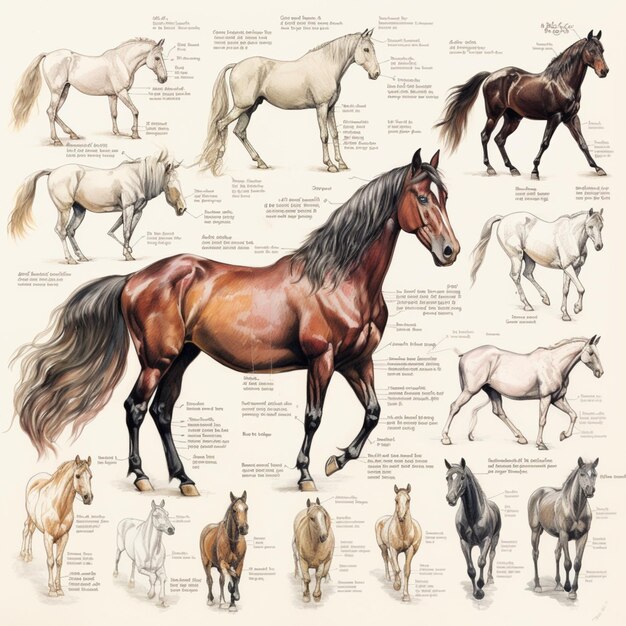 Photo horse animal standing anatomy chart generated ai photo