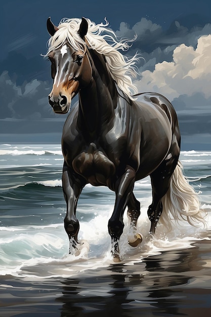 horse animal watercolor illustration seaside