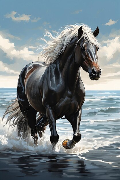 horse animal watercolor illustration seaside