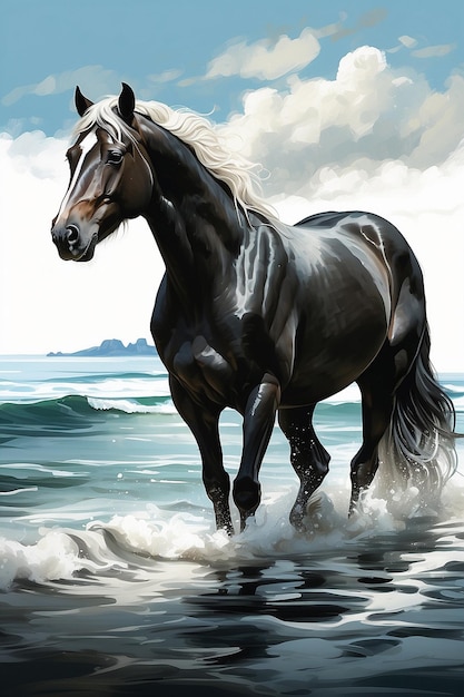 horse animal watercolor illustration seaside