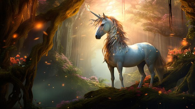 horse on the background of the forest