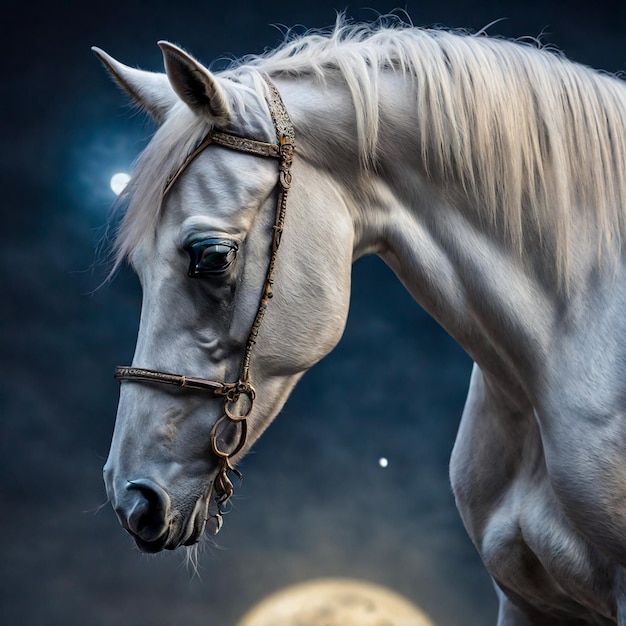 Horse on the background of the moon