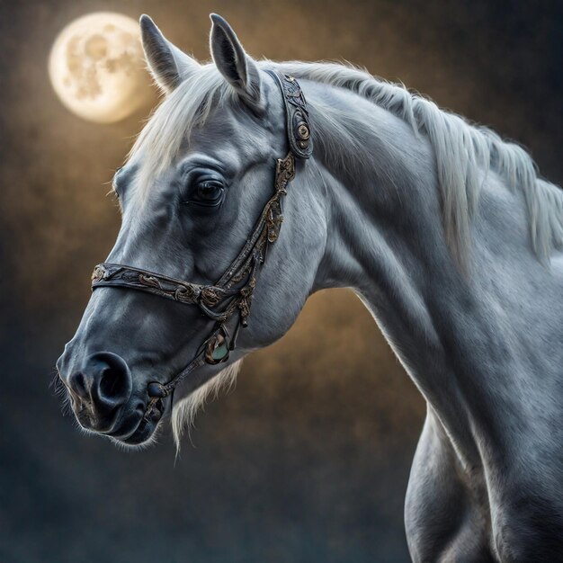 Horse on the background of the moon