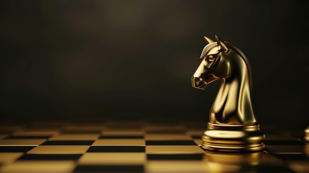 Photo horse chess piece on a chessboard in gold color