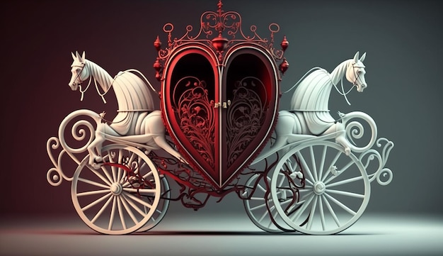 Photo horse chinese carriage heart romance red chariot illustration image ai generated art