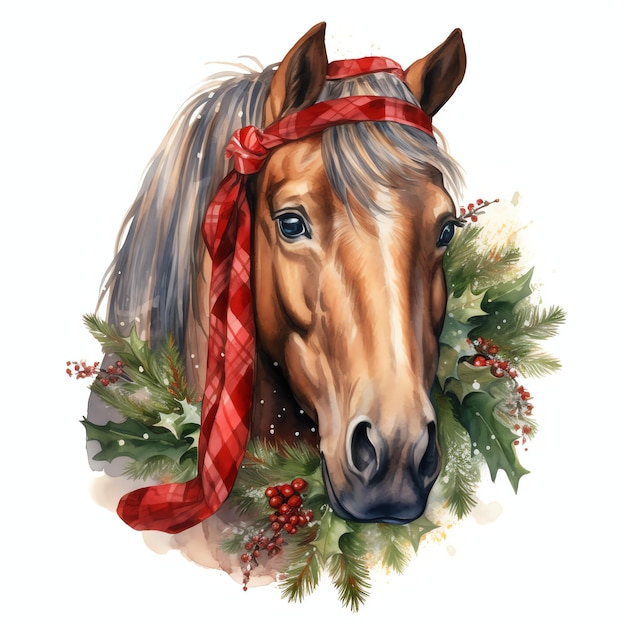 Horse christmas holiday fantasy watercolor