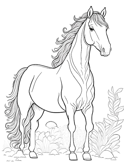 Premium AI Image | Horse coloring page for kids