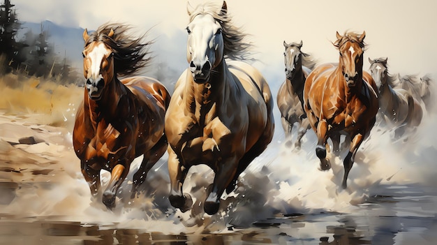 The horse draws a herd of horses Generate AI