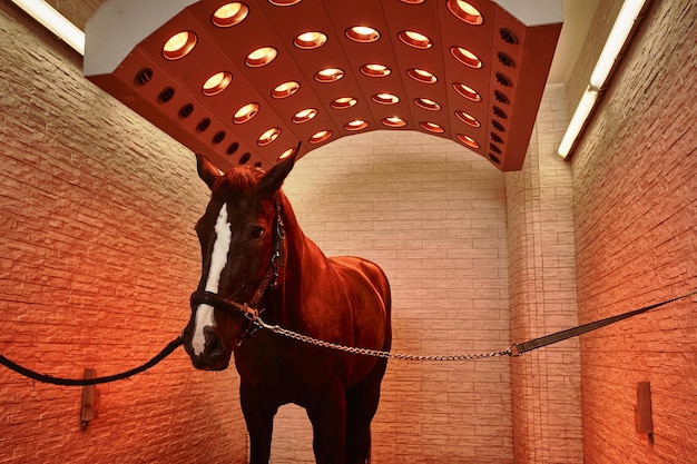 Horse dry in the red sun solarium