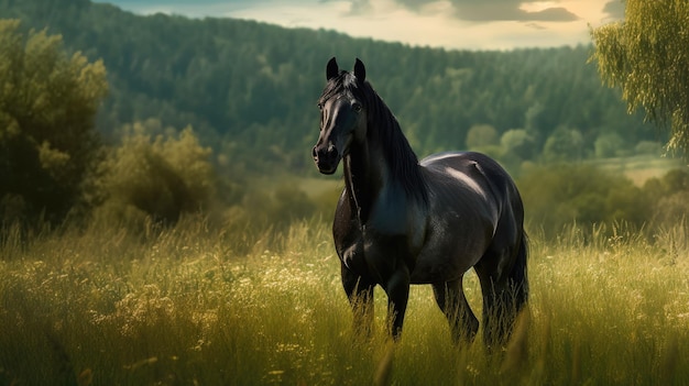 A horse in a field of grass