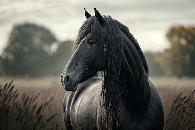 Лошадь на поле Иллюстрация AI Генеративный