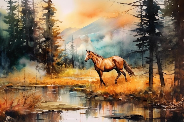 A horse in the forest by person