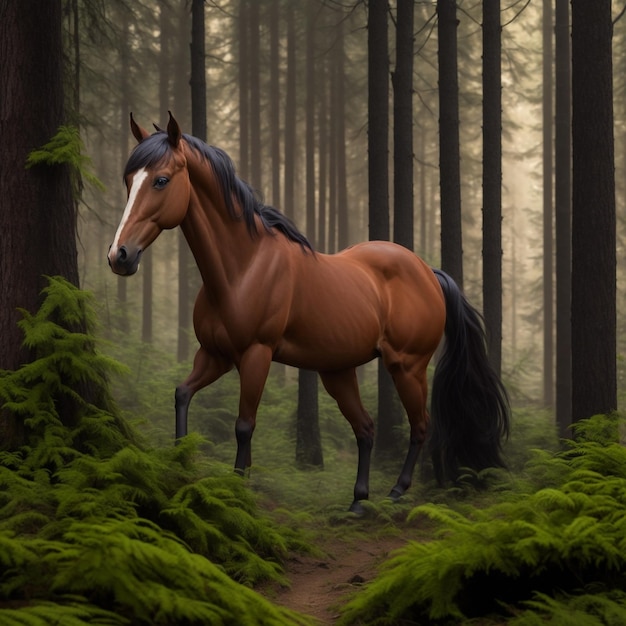 Horse in the forest Natural background