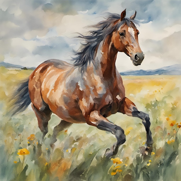 horse galloping in the meadow