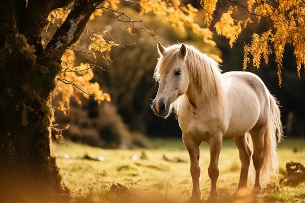 Photo horse grazing peacefully in a tranquil meadow surrou