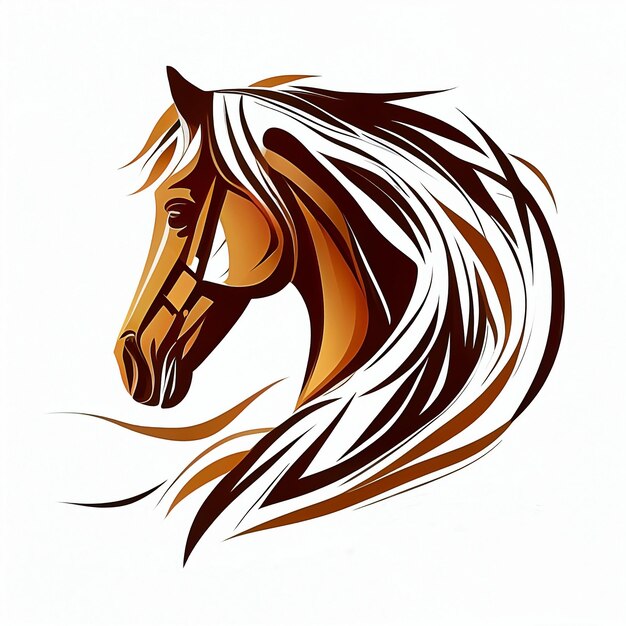 A horse head with a long mane and a white background.