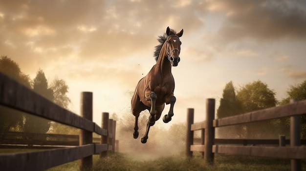 Horse herd run in desert sand storm against dramatic sky