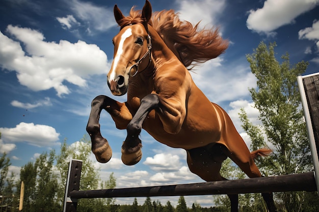 Horse Jumping Wooden Fence