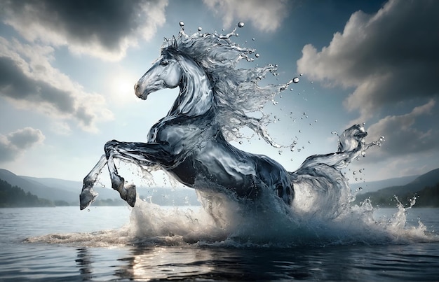 Photo a horse made entirely of water