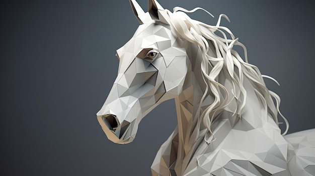 a horse made of paper that has a white face and the nose is made of paper.