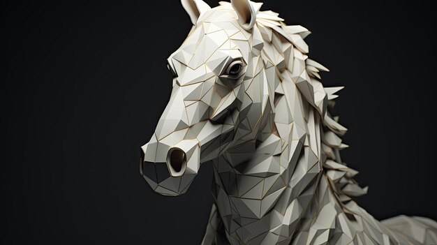 a horse made of triangles is shown with a white horse.