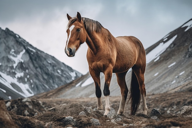 山の頂上にいる馬