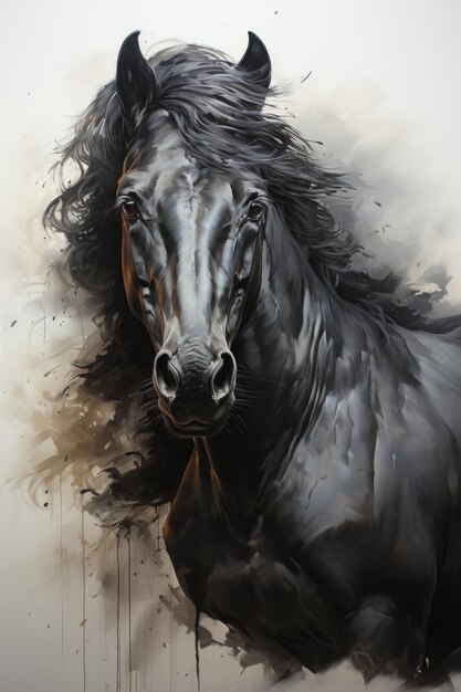 A horse painting with a black mane and tail generative IA