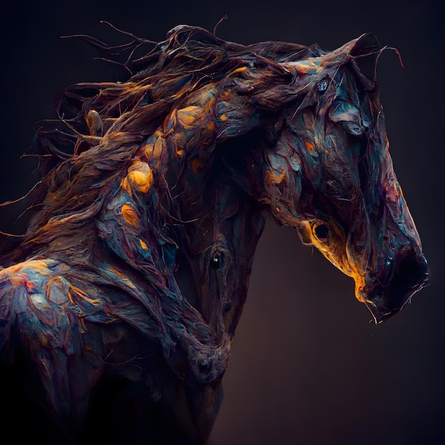 Horse portrait with colorful paint on black background Fantasy art