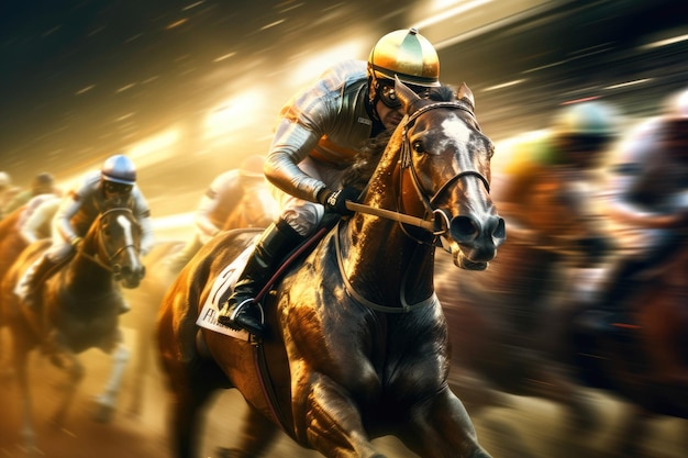 A horse race with a jockey on it