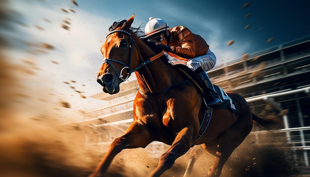 Photo horse racing editorial dynamic photography in the racetrack