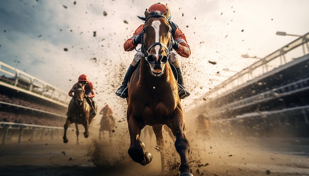 Horse racing editorial dynamic photography in the racetrack