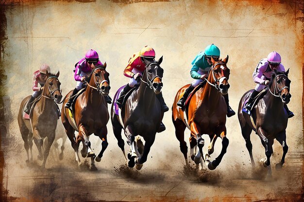 Horse racing over grunge background