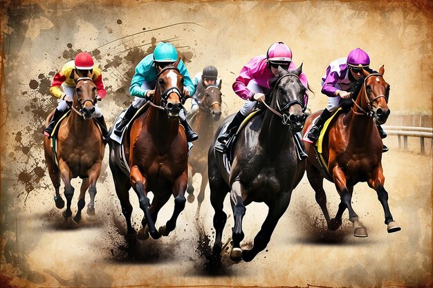 Horse racing over grunge background