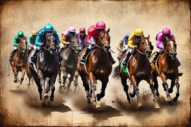 Horse racing over grunge background