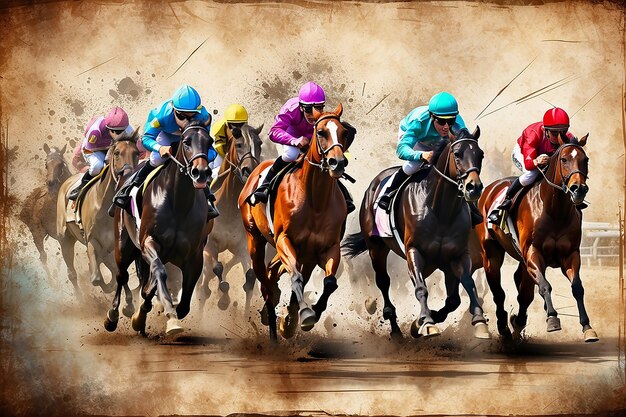 Horse racing over grunge background