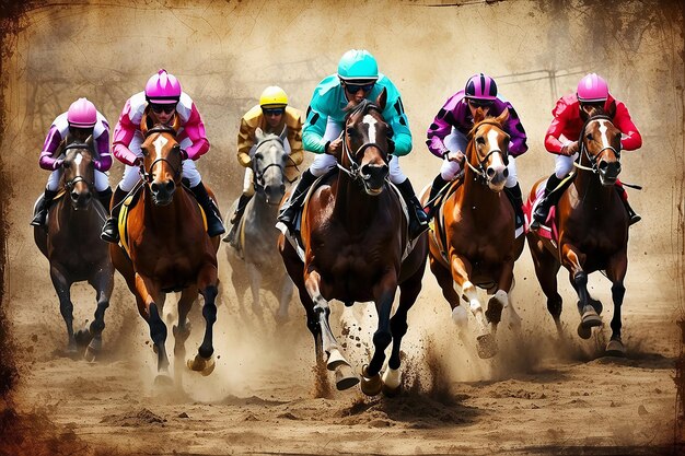 Horse racing over grunge background