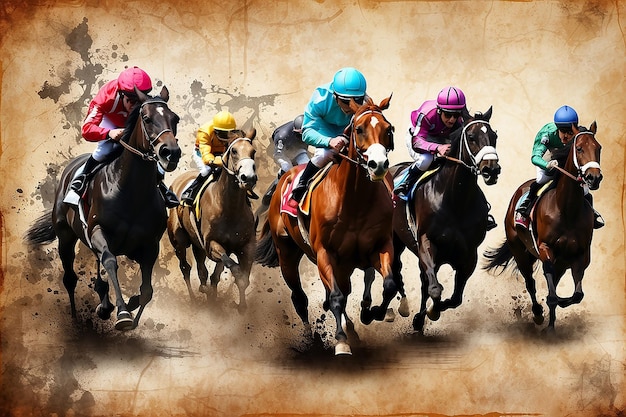 Horse racing over grunge background