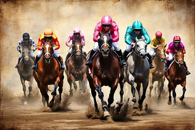 Horse racing over grunge background