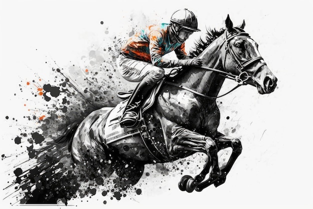 Horse racing illustrations drawing ai generative