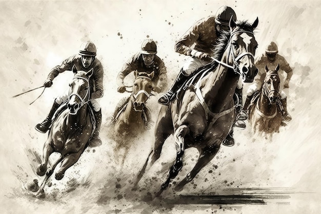 Horse racing illustrations drawing ai generative